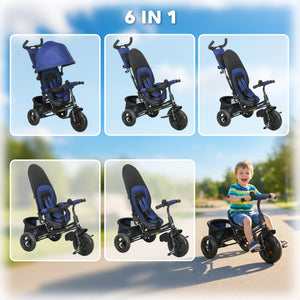 Qaba 6 in 1 Tricycle for Toddler 1-5 Years with Parent-Push Handle, Dark
