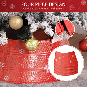 Christmas Tree Collar, 26" Metal Tree Ring Skirt, Home Xmas Decoration with Snowflake Engraving, Red