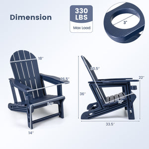 HDPE Adirondack Chair with Cup Holder and Wooden Texture for Patio-Blue view 4