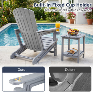 HDPE Adirondack Chair with Cup Holder and Wood-Like Texture High Back for Garden-Gray view 7