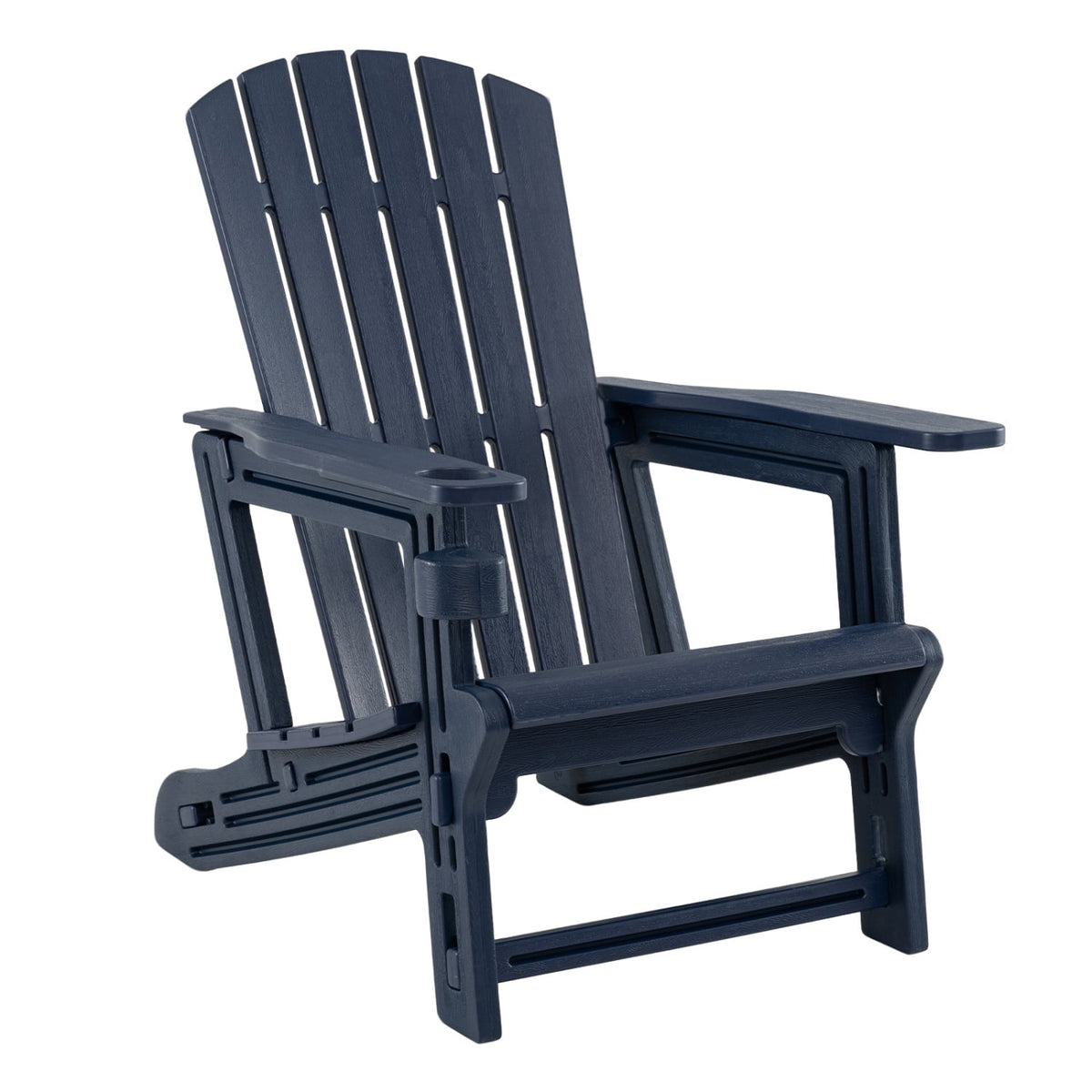 HDPE Adirondack Chair with Cup Holder and Wood-Like Texture High Back for Garden -Blue