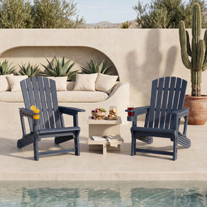 HDPE Adirondack Chair with Cup Holder and Wood-Like Texture High Back for Garden -Blue view 3
