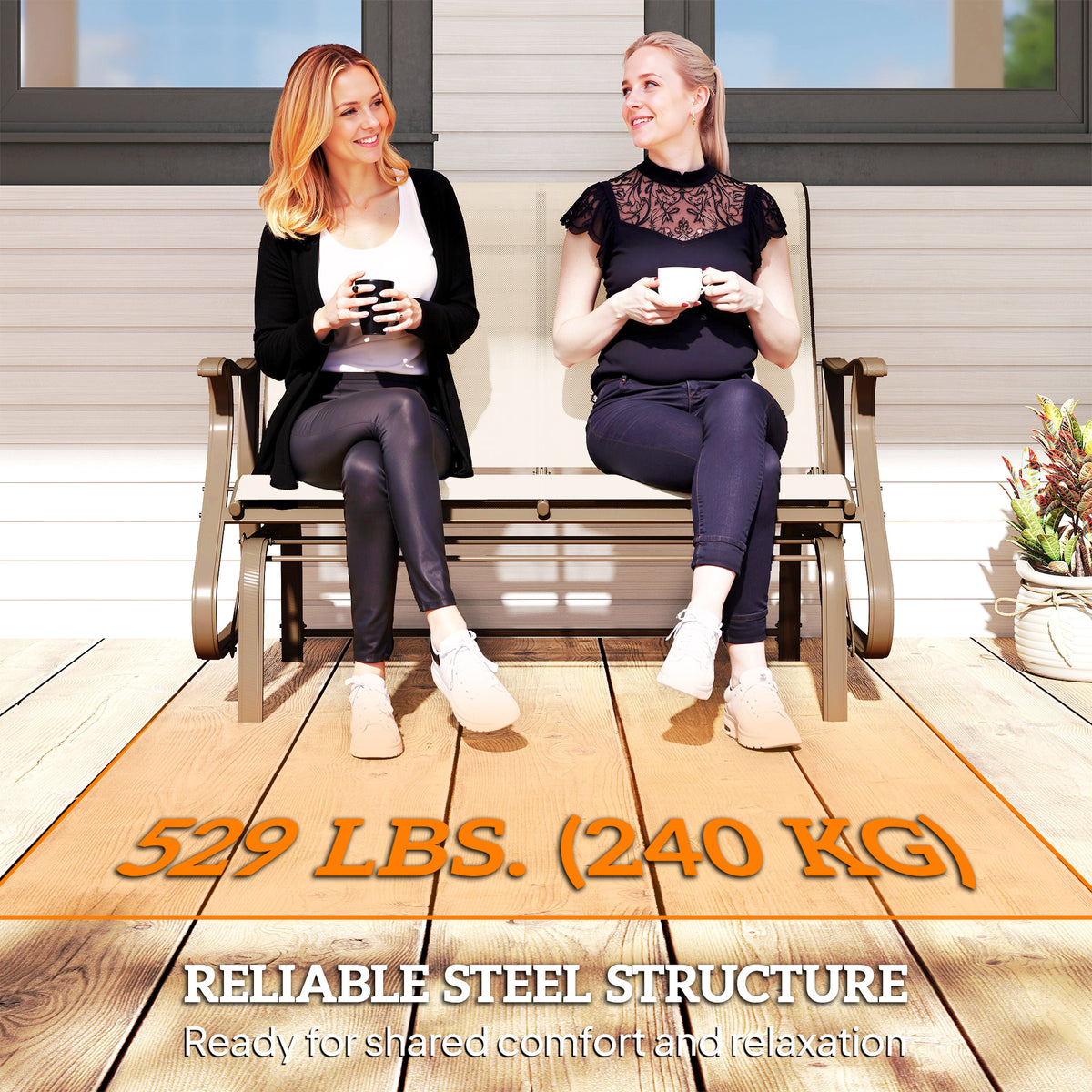 2-Person Outdoor Glider Chair, Patio Glider Rocking Chair with Mesh Seat and Backrest – view 6