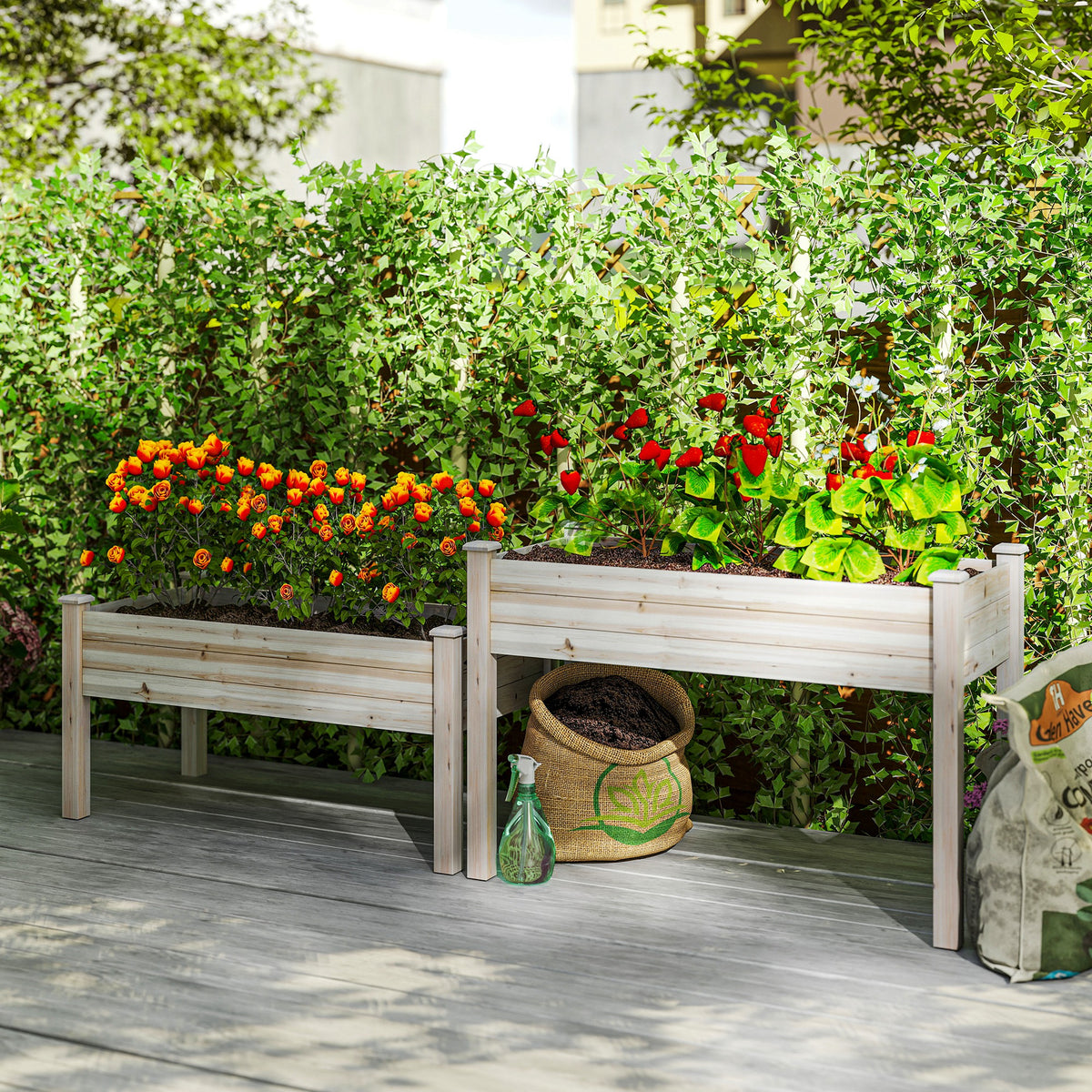 2 Tiers Wood Plant Raised Bed Flower Vegetable Herb Grow Box Stand Garden Step Planter Stand Free – view 10