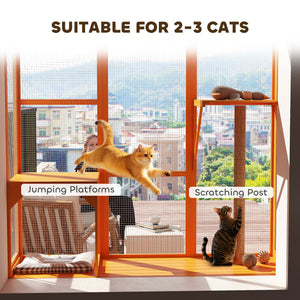 Wooden Catio Outdoor, Cat Window Box Enclosure for 2-3 Large Cats with 2 Jumping Platforms & Scratching – view 11