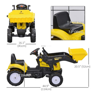 Aosom Ride on Tractor for Kids, Pedal Construction Car with Front Loader Digger for 3 Years Old, Yellow