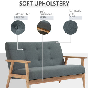 45" 2 Seat Sofa, Upholstered Two Seater Couch with Rubber Wood Legs for Bedroom, Living Room, Dark Grey