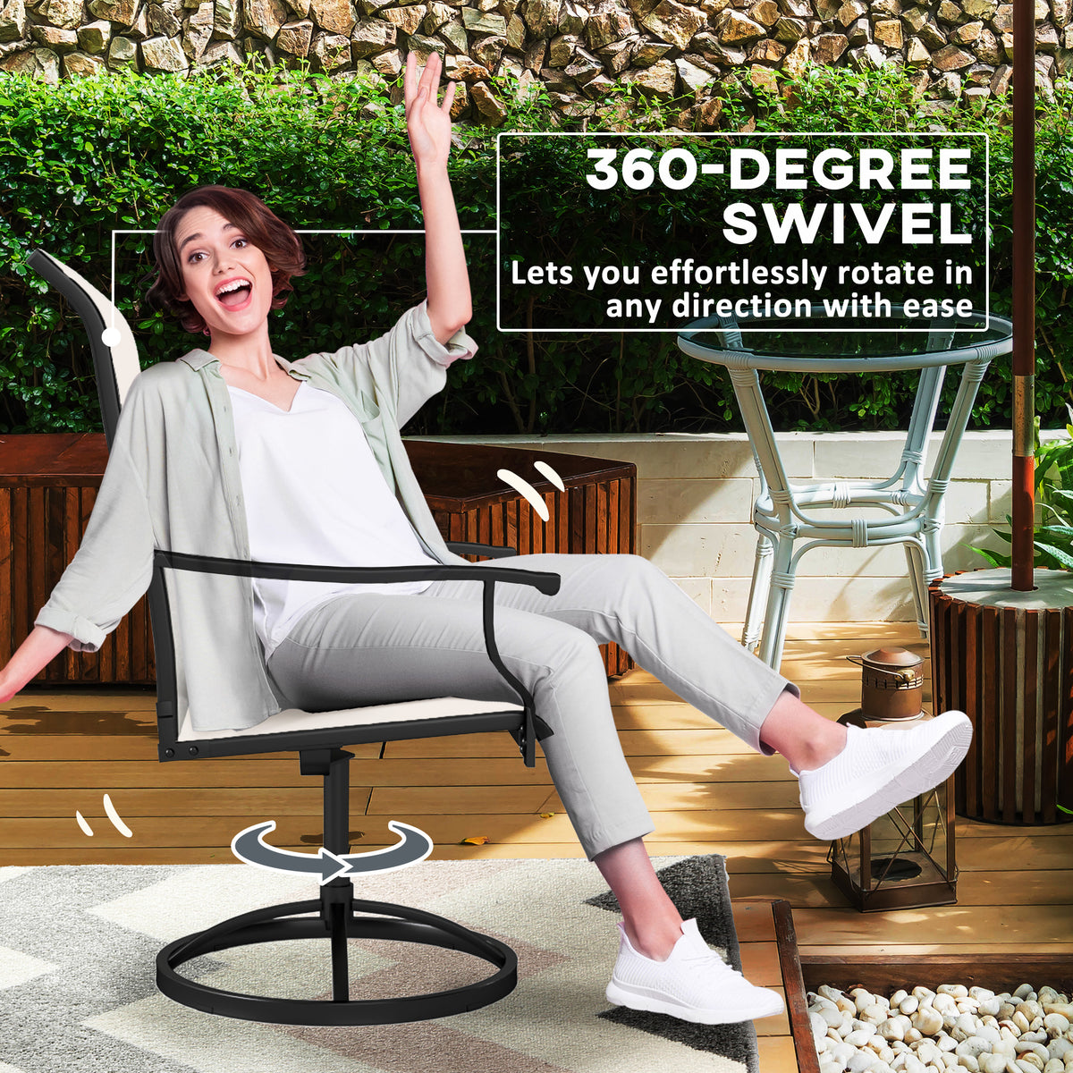 Outdoor Swivel Dining Chairs Set of 2, High Back Swivel Chairs with All Weather Mesh for Deck, Backyard – view 3
