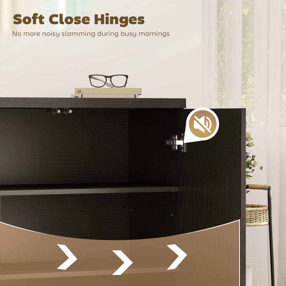 Sideboard Buffet Cabinet Set of 2, Kitchen Cabinet with Soft-Close Door and Adjustable Shelves, Distressed Black Grey
