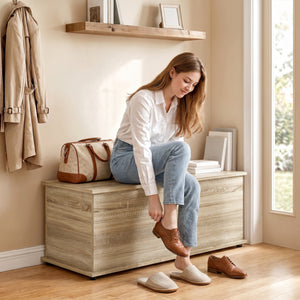39.5" Storage Chest with 2 Safety Hinges, Storage Box Organizer with Flip-Top Lid, Entryway Storage Bench – view 20