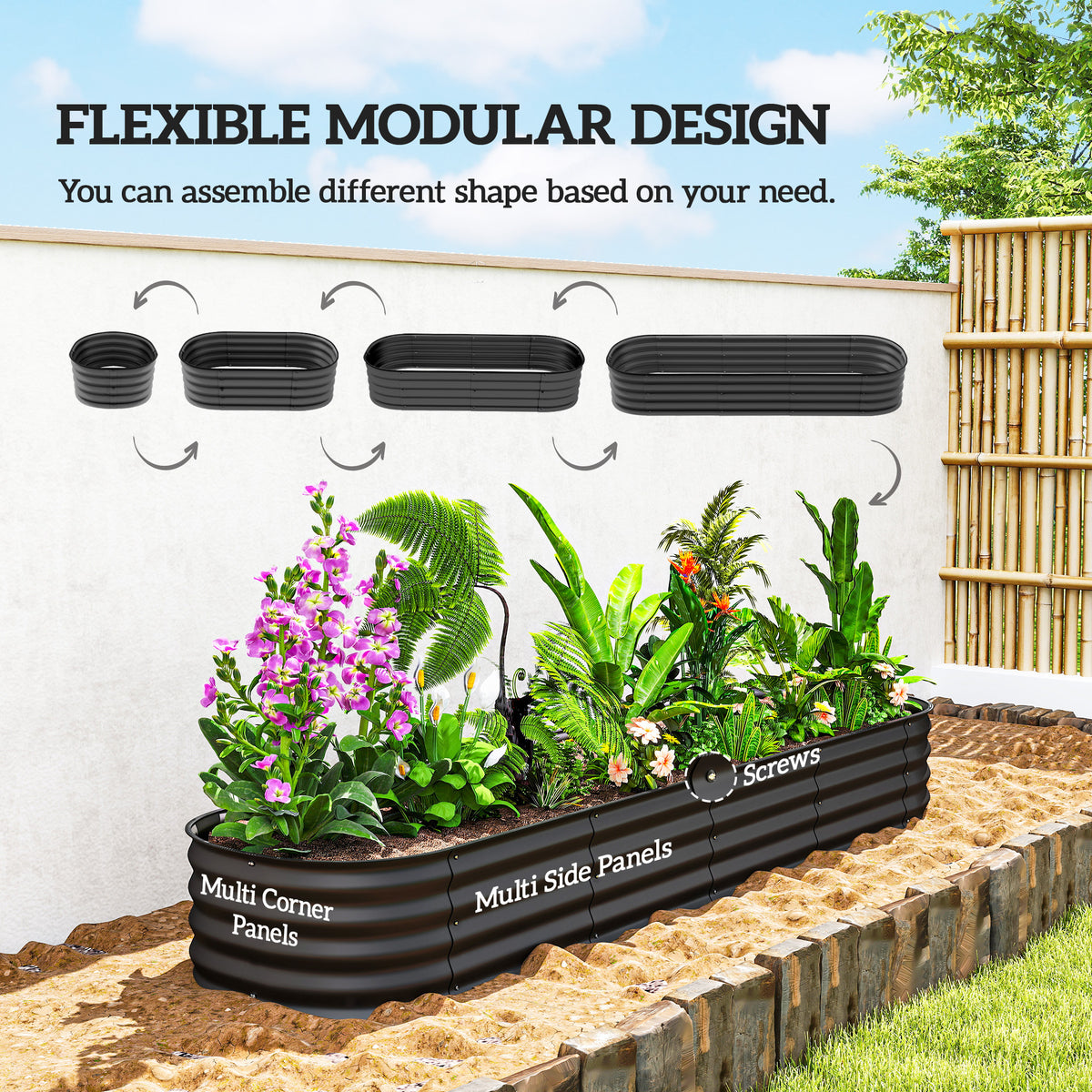 4.9 x 2 x 1ft Galvanized Raised Garden Bed Kit, Metal Planter Box with Safety Edging, Black – view 45
