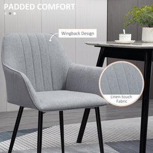 Dining Chairs Set of 2, Linen Upholstery Accent Chair with Back, Armrest, Metal Legs, Dark Grey – view 11