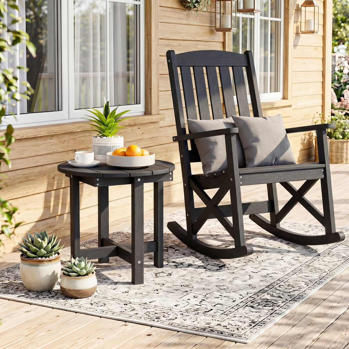 HIPS Adirondack Side Table with Weather-Resistant and Waterproof Top-Black view 2