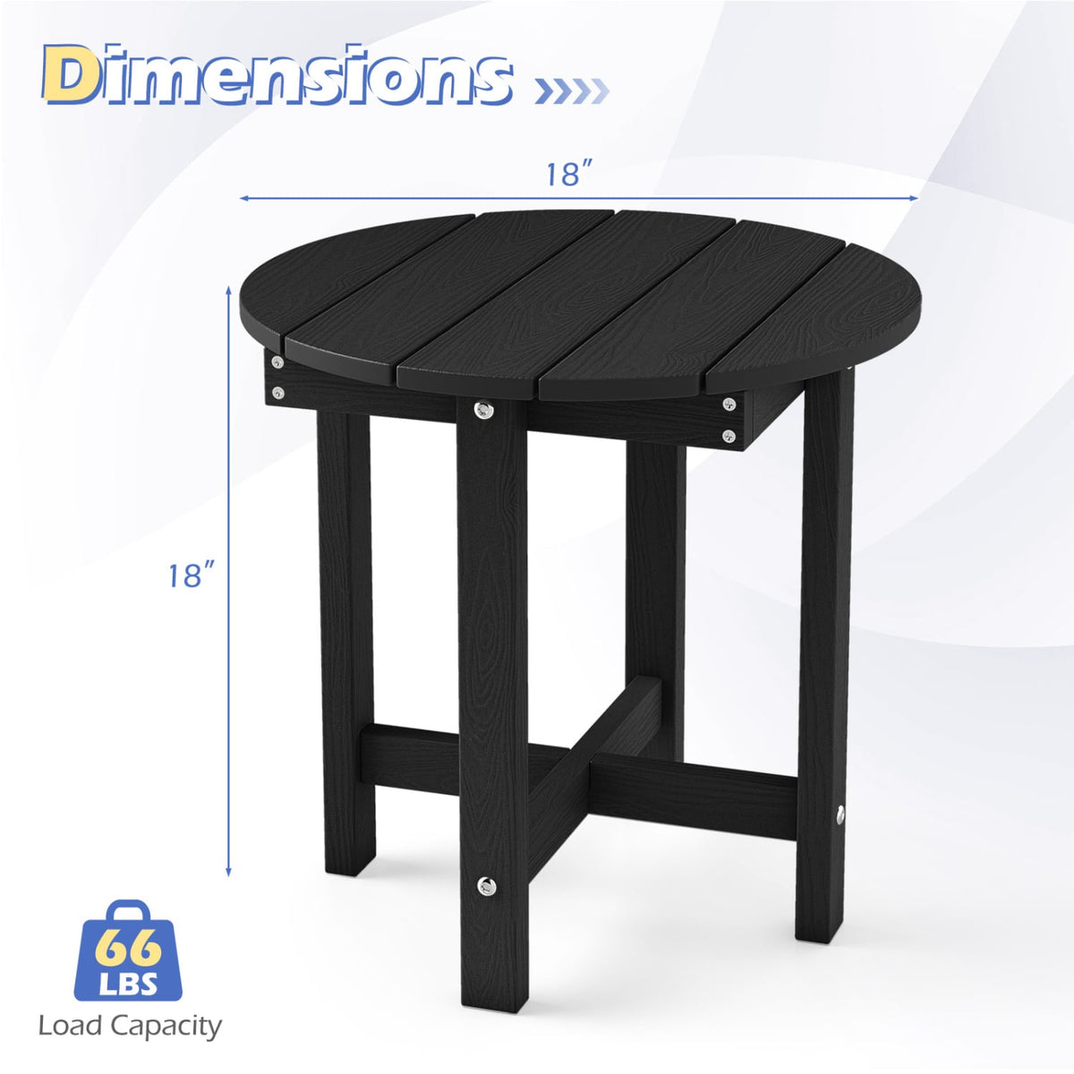 HIPS Adirondack Side Table with Weather-Resistant and Waterproof Top-Black view 5