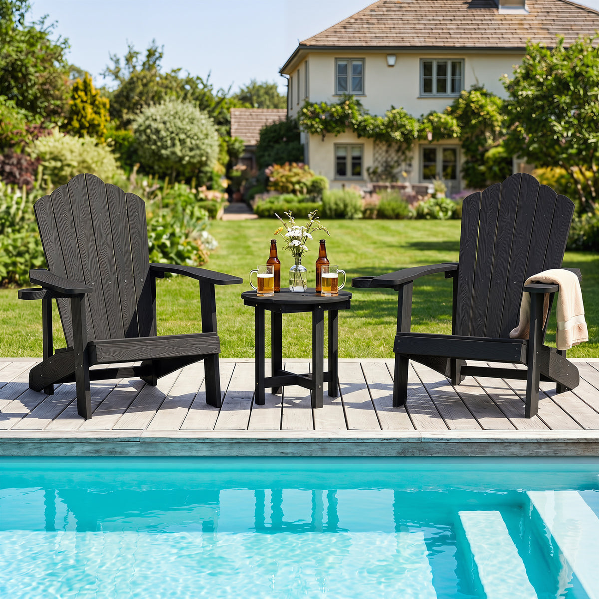 HIPS Adirondack Side Table with Weather-Resistant and Waterproof Top-Black view 6