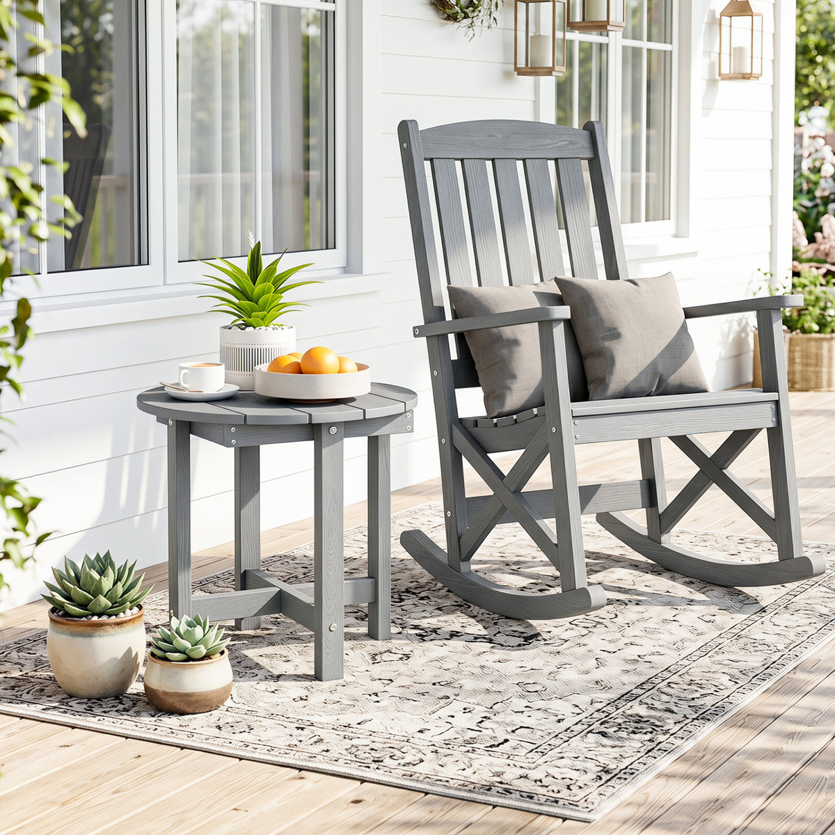 HIPS Adirondack Side Table with Weather-Resistant and Waterproof Top-Gray view 2