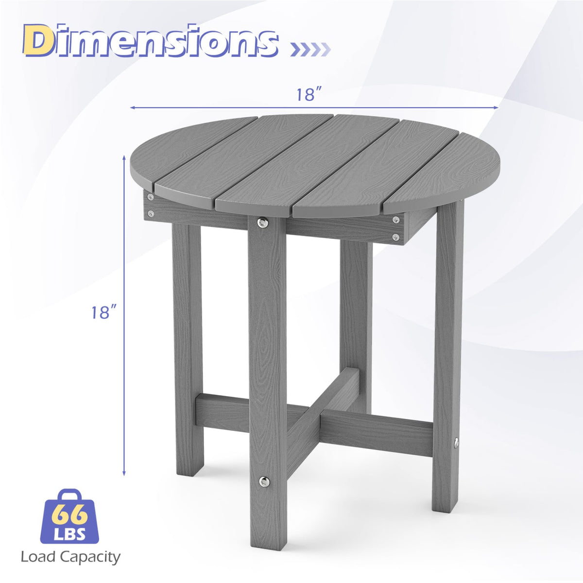 HIPS Adirondack Side Table with Weather-Resistant and Waterproof Top-Gray view 5