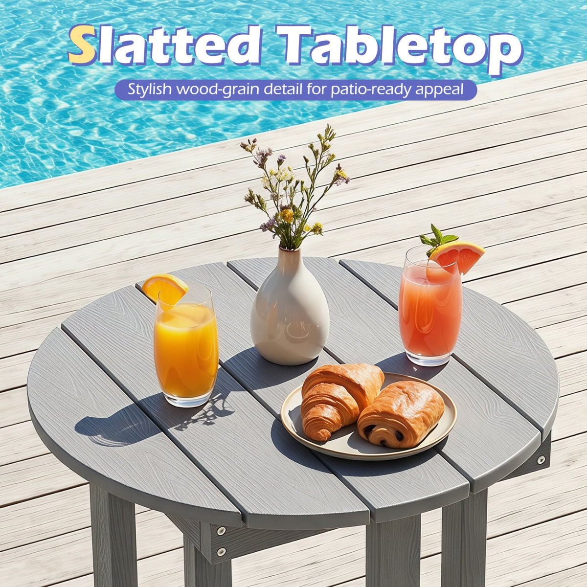 HIPS Adirondack Side Table with Weather-Resistant and Waterproof Top-Gray view 8