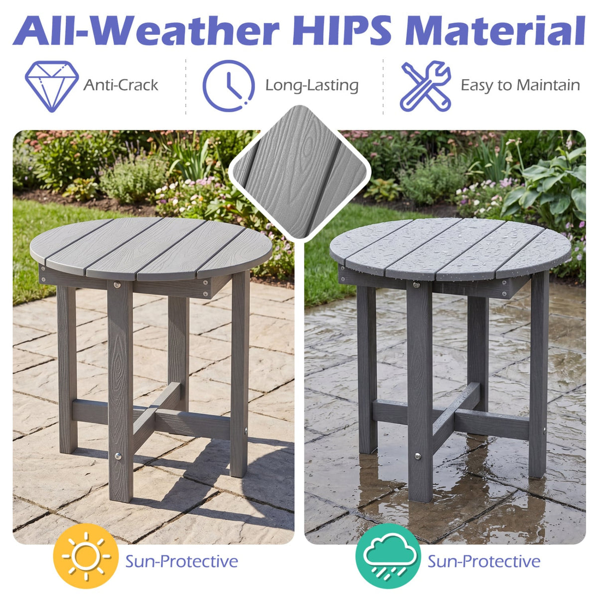 HIPS Adirondack Side Table with Weather-Resistant and Waterproof Top-Gray view 9