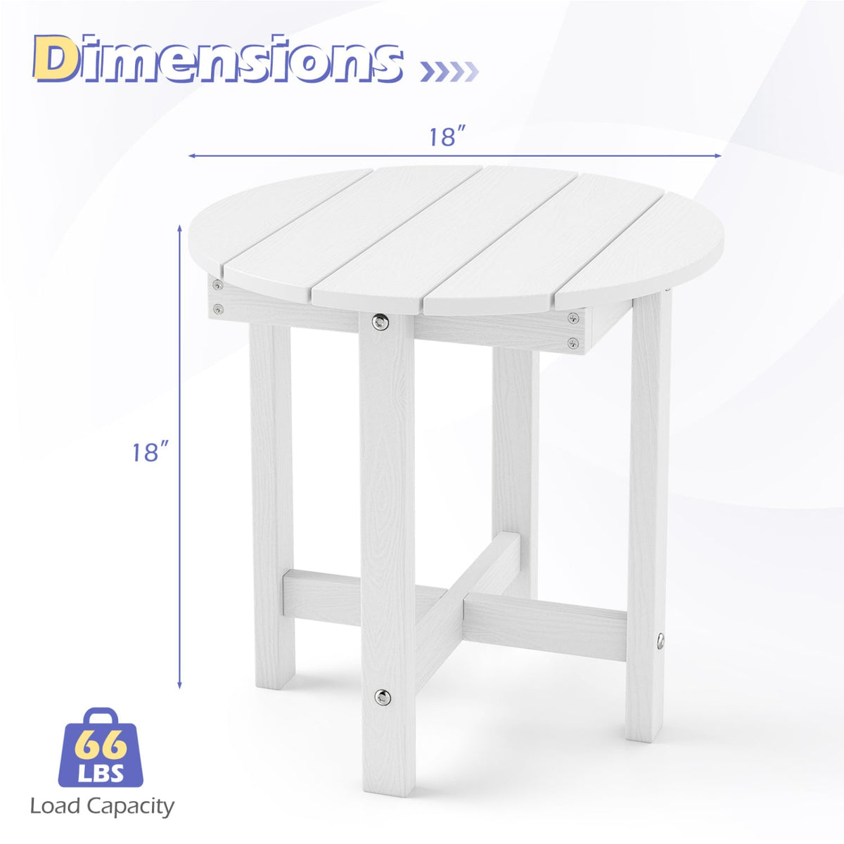 HIPS Adirondack Side Table with Weather-Resistant and Waterproof Top-White view 5