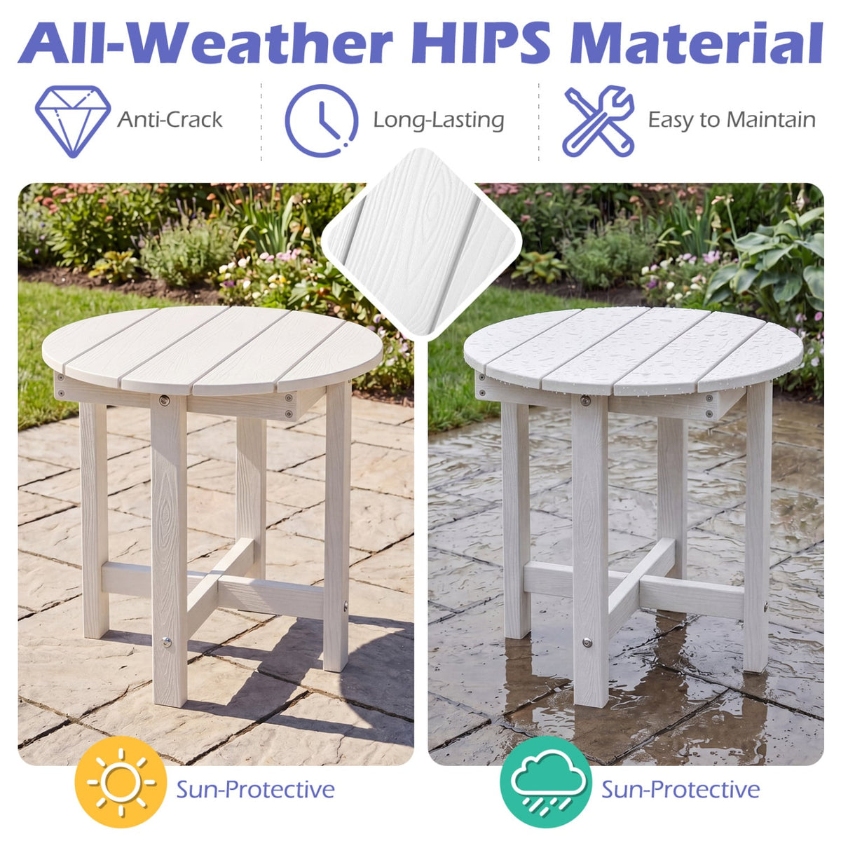 HIPS Adirondack Side Table with Weather-Resistant and Waterproof Top-White view 9