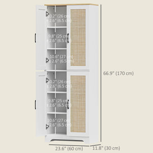67" Tall Kitchen Pantry, Freestanding Kitchen Storage Cabinet with 4 Rattan Doors and Adjustable Shelves – view 9