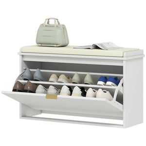 Entryway Bench with Padded Seat and Flip-Drawers, Holds up to 265lbs
