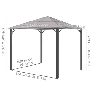 9.8' x 9.8' Garden Aluminium Gazebo Hardtop Roof Canopy Marquee Party Tent Patio Outdoor Shelter with Mesh Curtains & Side Walls, Grey