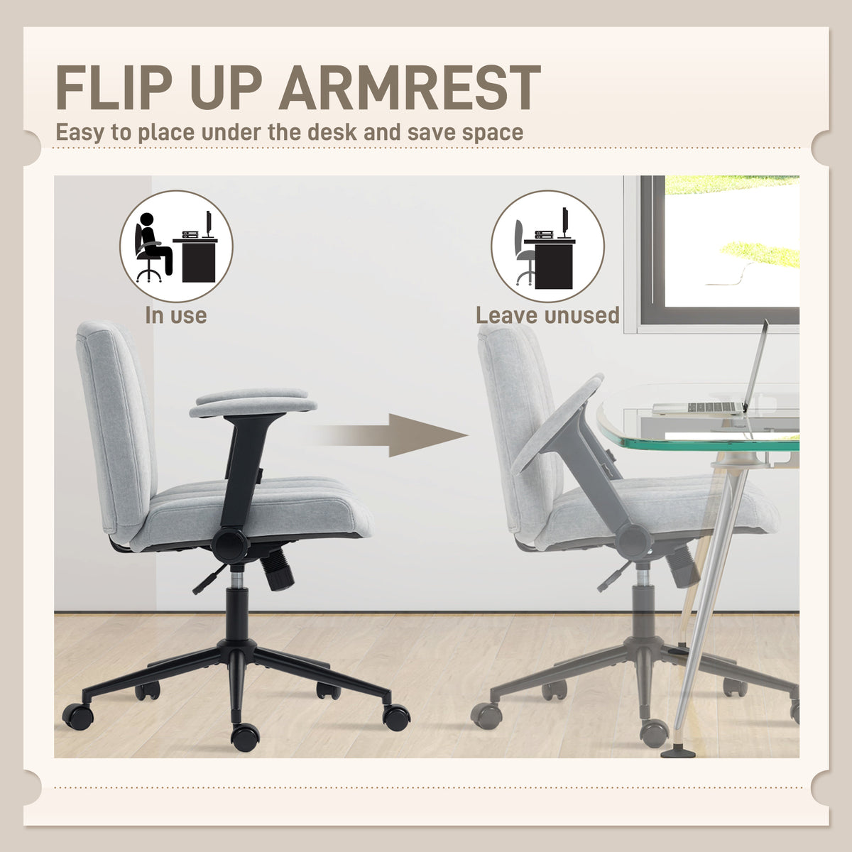 Criss Cross Chair with Flip-up Armrests, Wheels, Wide Office Chair with Adjustable Height, Tilting – view 11