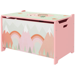 Qaba Toy Box, Kids Storage Chest with Lid, Safety Hinges and Groove Handles, Toy Storage Organizer with Mountain Pattern for Boys, Girls