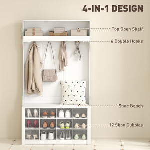 4-In-1 Hall Tree with Bench and Shoe Storage, Farmhouse Coat Rack Shoe Bench with 12 Shoe Cubbies, 6 Hooks – view 10