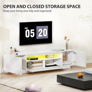 Entertainment Center with RGB LED Lights, TV Stand for 65-85 Inch TV, Modern TV Table for Living Room, High Gloss White