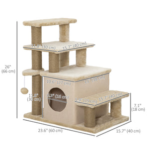 Cat Stairs Pet Steps for Couch Bed with Scratching Posts Condo Ball Toy, 23.6" x 15.7" x 26", Grey – view 9