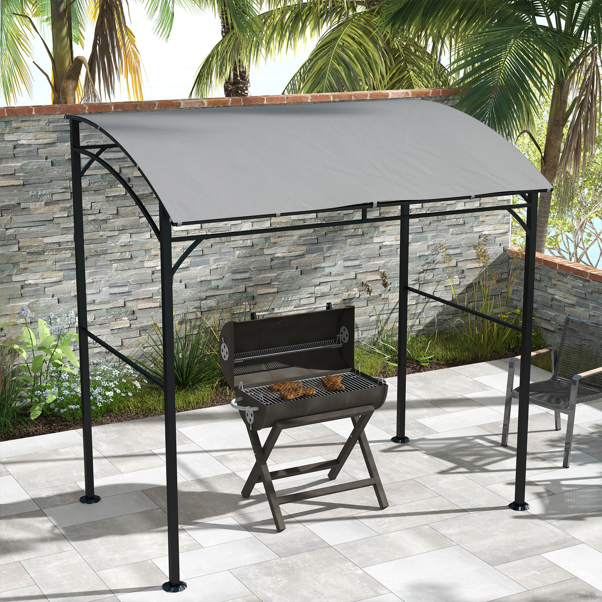 7' x 5' BBQ Grill Gazebo Tent, Garden Grill Canopy with Steel Frame and Hooks, Outdoor Sun Shade, Grey – view 56