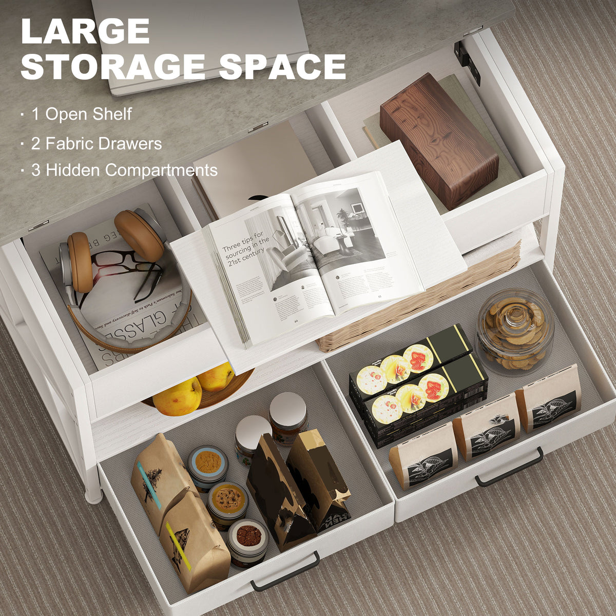 Modern Coffee Table, Lift Top Center Table with Fabric Drawers and Hidden Storage for Living Room – view 11