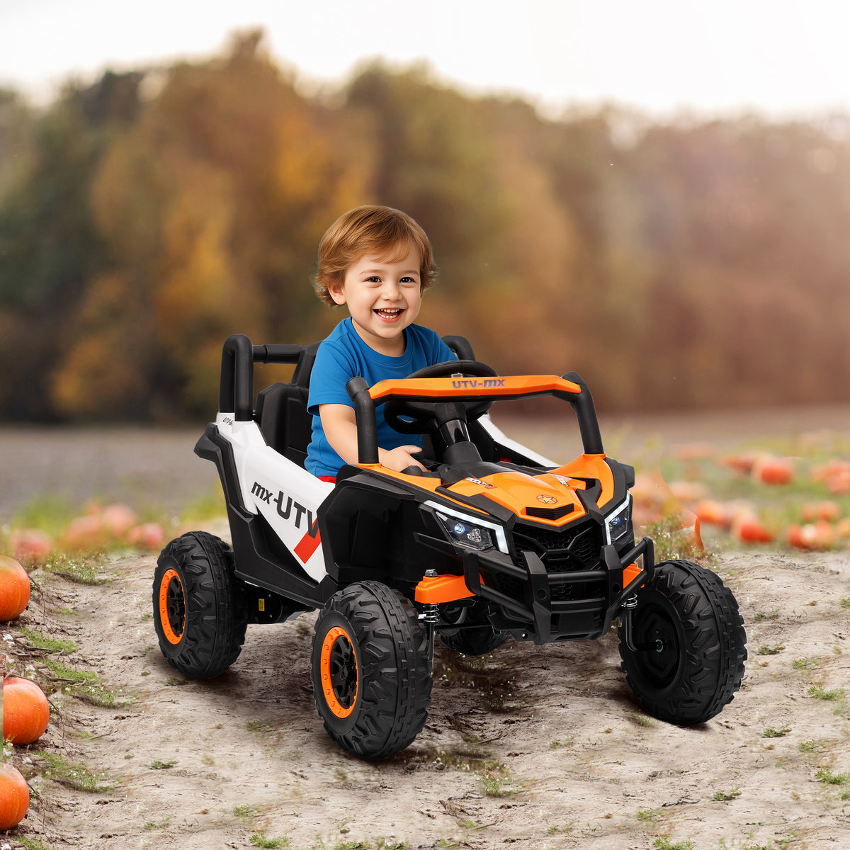 Qaba 12V Kids Ride On Car with Remote Control, Battery Powered Electric UTV with Spring Suspension for Aged 3-5 Years, Orange