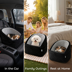 Dog Car Seat, Dog Booster Car Seat Washable with Adjustable Safety Leash, Storage Pockets for Small Under 10kg, Grey