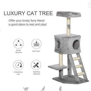 47" Tall Cat Tree Tower with Condo, Ladder, Scratching Posts and Hanging Ball, Light Grey – view 3