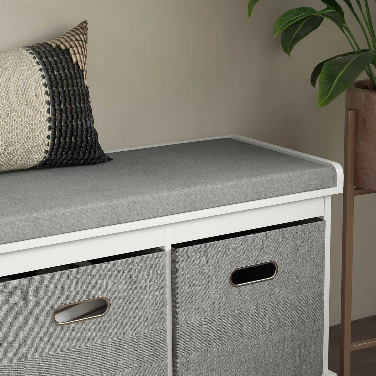 Shoe Storage Bench with Seat, Entryway Bench Seat with Cushion, 3 Fabric Drawers for Hallway, Dark Grey – view 21