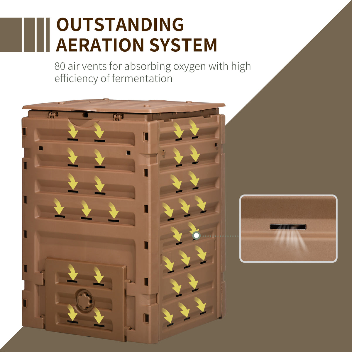 Compost Bin, Garden Composter with 80 Vents and 2 Doors, 120 Gallon (450L), Brown – view 4