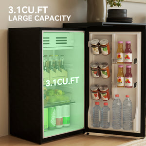 Retro Mini Fridge, 3.1 Cu. Ft Single Door Compact Refrigerator with Adjustable Thermostat, 2 Glass Shelves, Black