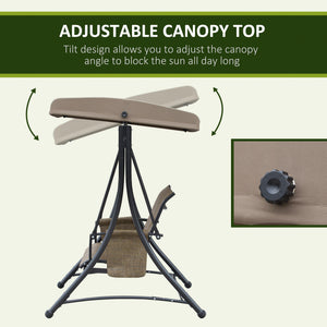 3 Person Porch Swing Outdoor Swing Chair with High Back Design, Side Pouches and Adjustable Canopy, Brown – view 3