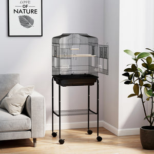 62" Rolling Bird Cage Cockatoo House Play Top Finch Pet Supply with Storage Shelf, Wheels - Black – view 20