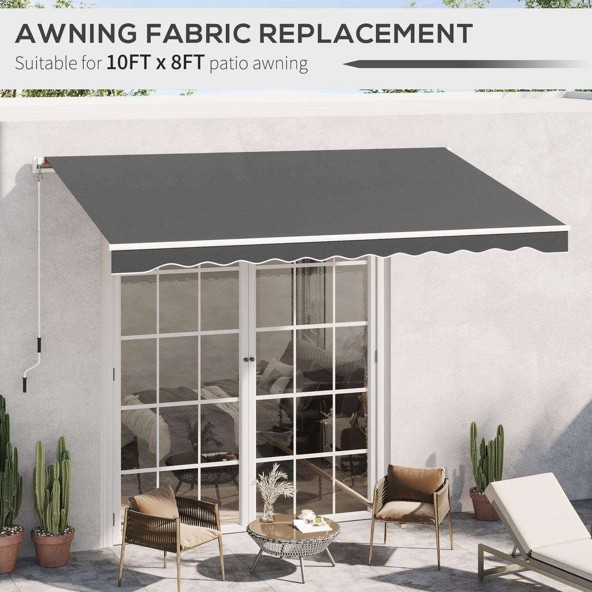 10' x 8' Retractable Awning Fabric Replacement Outdoor Sunshade Canopy Awning Cover, UV Protection, Grey – view 7