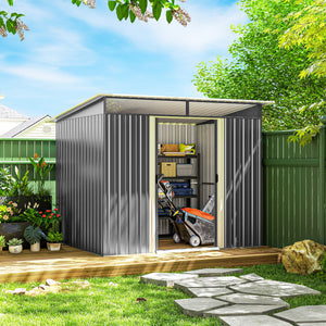 8.5' x 6' Small Gardening Shed Lockable Steel Utility Storage Outdoor Backyard Garden for Gardeners, Grey – view 7