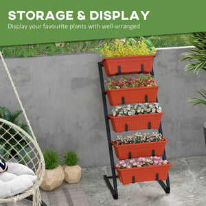 5-Tier Vertical Raised Garden Planter with 5 Boxes, Wheels, Outdoor Plant Stand for Vegetable Flowers, Brown – view 17