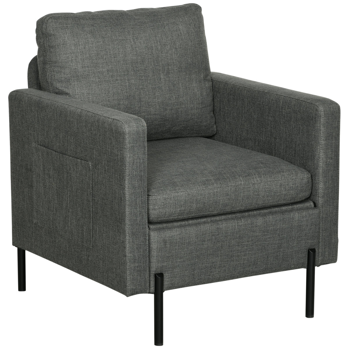 Accent Chair Modern Upholstered Armchair with Side Pockets and Cushion for Bedroom, Living Room, Beige – view 15