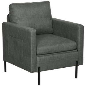 Accent Chair Modern Upholstered Armchair with Side Pockets and Cushion for Bedroom, Living Room, Beige – view 15