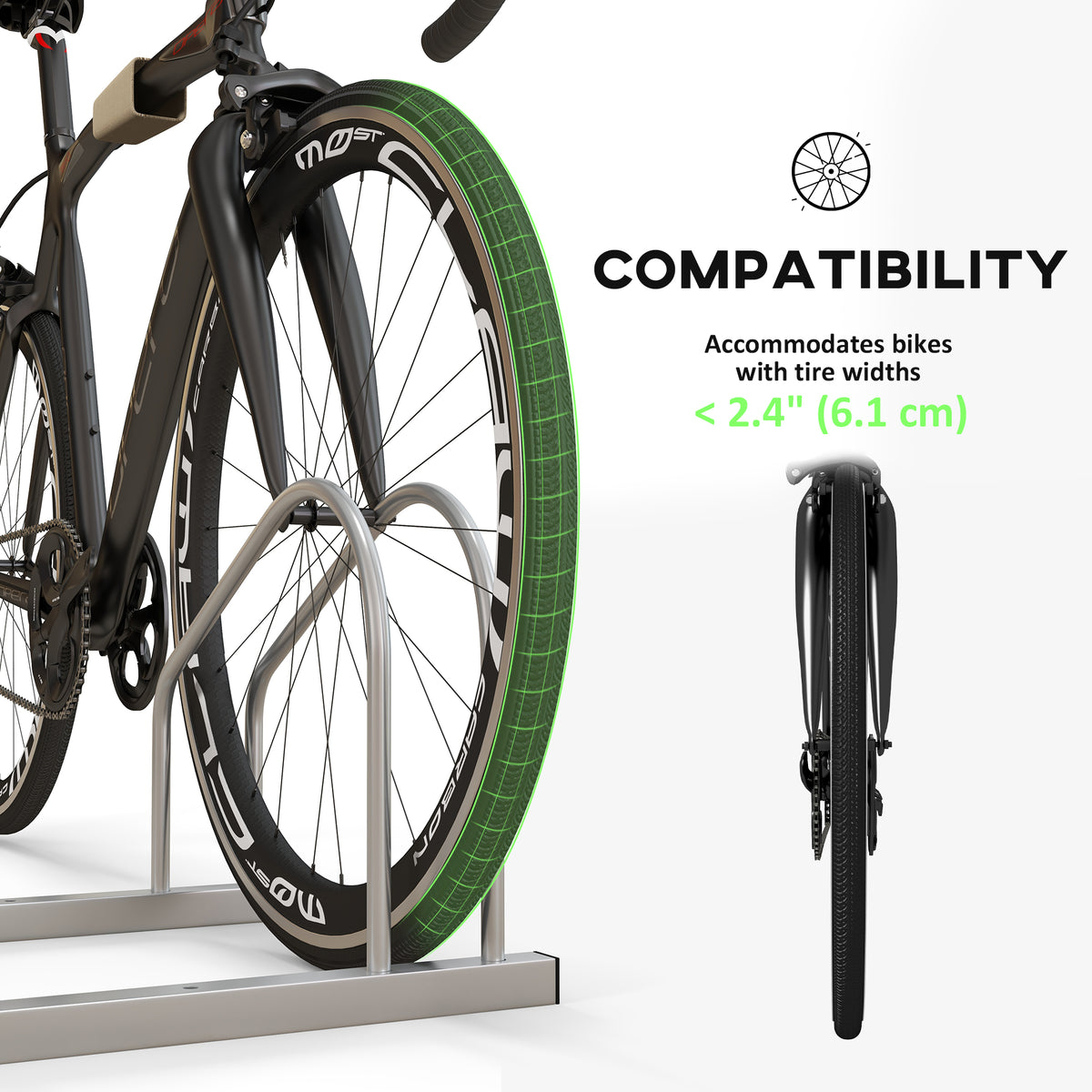2-Bike Adjustable Bike Rack, Steel Bike Stand, Ground Mount Garage Organizer for Indoor and Outdoor Use, Silver