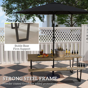 5.7 FT Outdoor Picnic Table with 2" Umbrella Hole, Spruce Wood Dining Table and 795 LBS Benches with Steel Frame, Brown